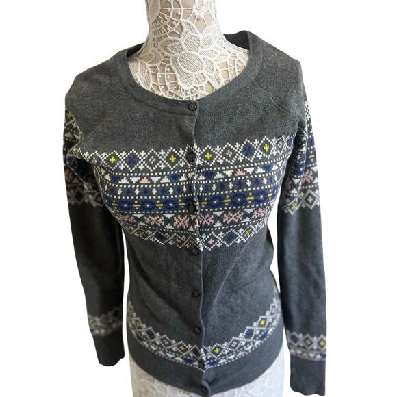 Merona Preppy Gray Button-Up Fair Isle Cardigan – Women’s Small - Picture 1 of 6